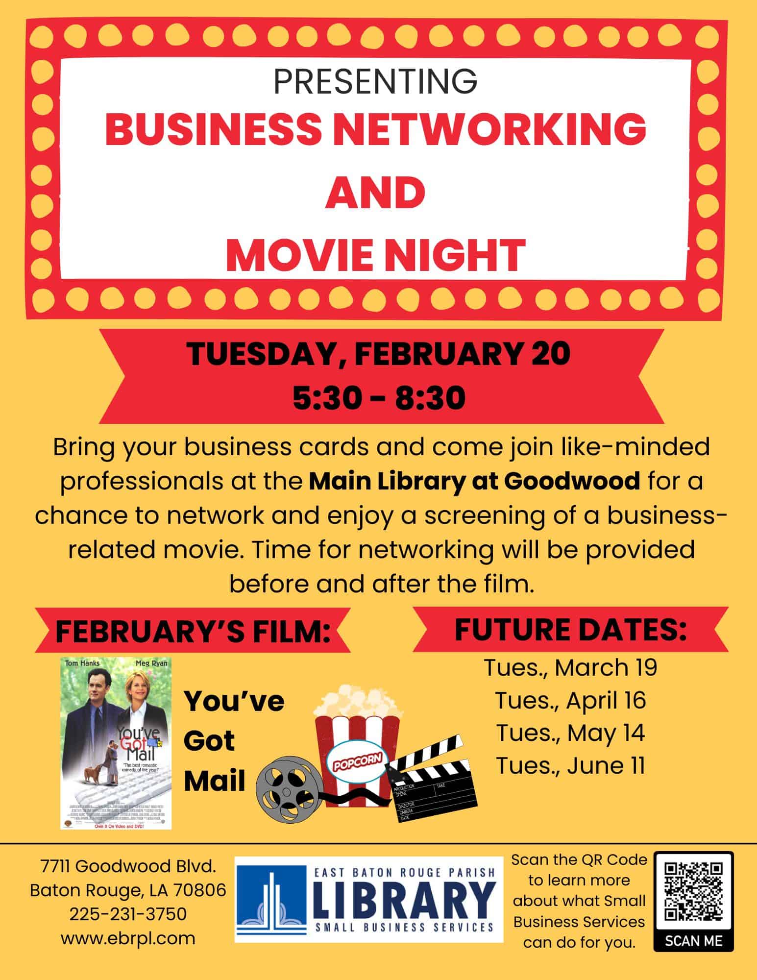 East Baton Rouge Parish Library| image: Feb_Business_Networking_and_Movie_Night_Youve_Got_Mail