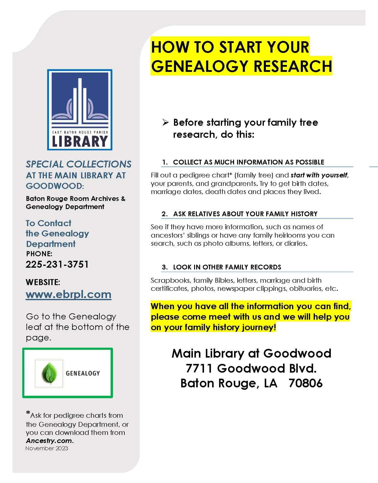East Baton Rouge Parish Library| image: How_to_start_your_Genealogy_Research_revised