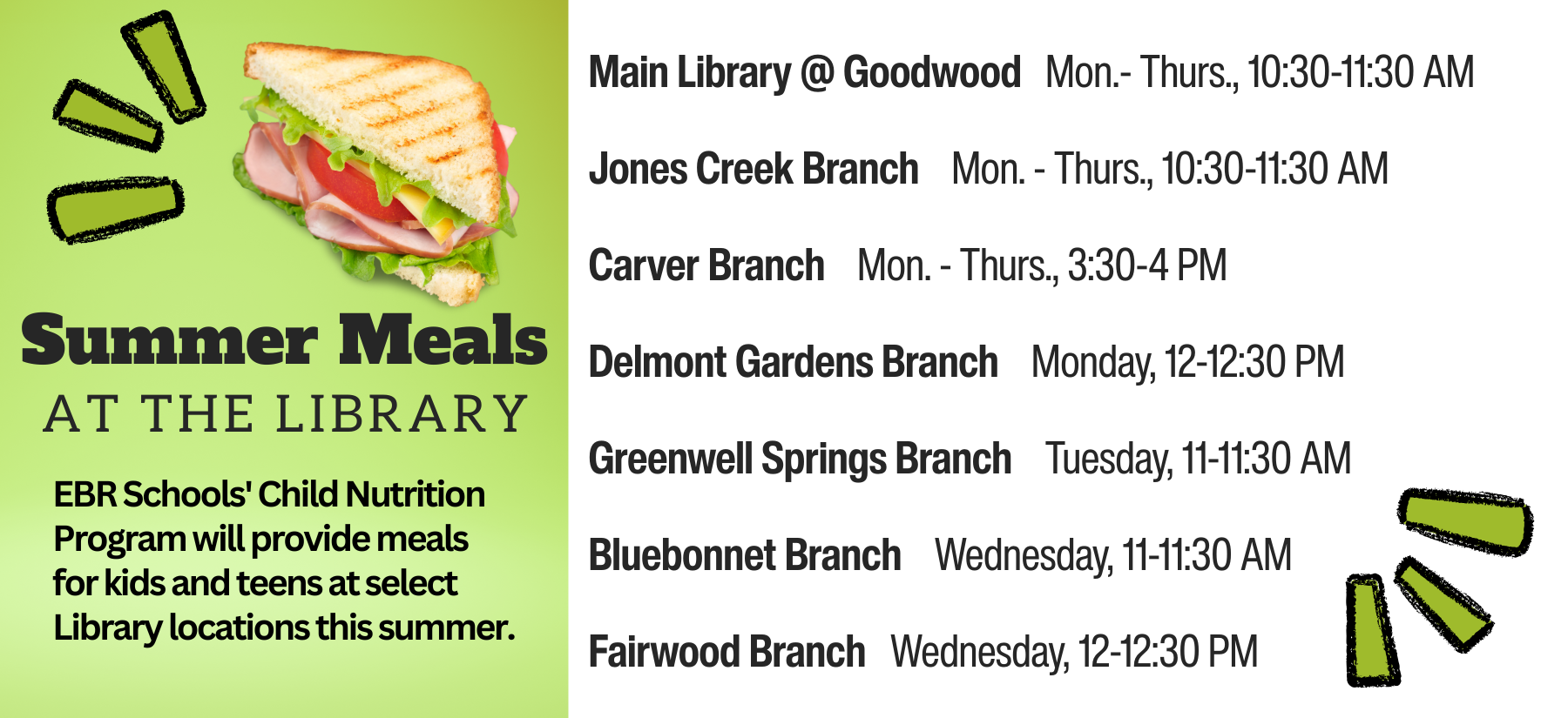 East Baton Rouge Parish Library| image: Free Summer Lunch